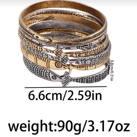 Engraved Mixed-Metal Bangle Collection - Picture 5 of 5